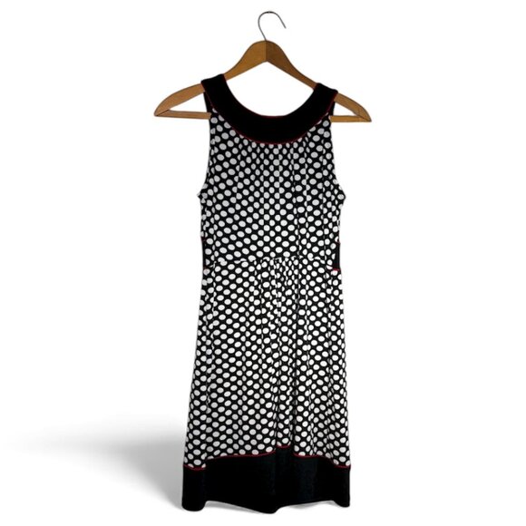 Enfocus Studio Black/White Polka Dot Sleeveless A-Line Dress Red Trim Size 8 - Picture 2 of 7